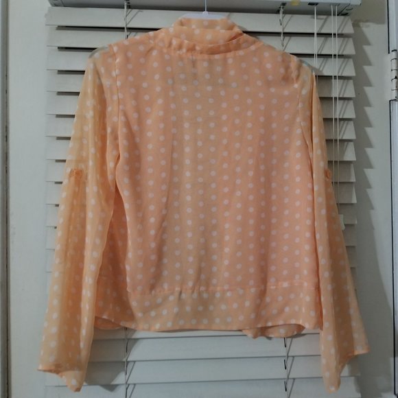 LC Lauren Conrad XS polka dot orange Chiffon open cardigan - Picture 3 of 3